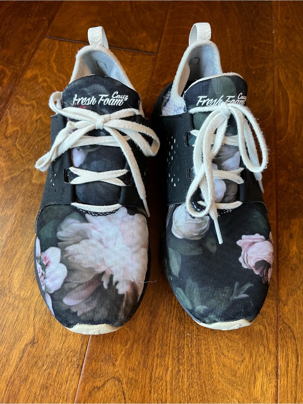 New Balance Floral Athletic Sneakers - Black with Pink Flowers - Picture 3 of 7